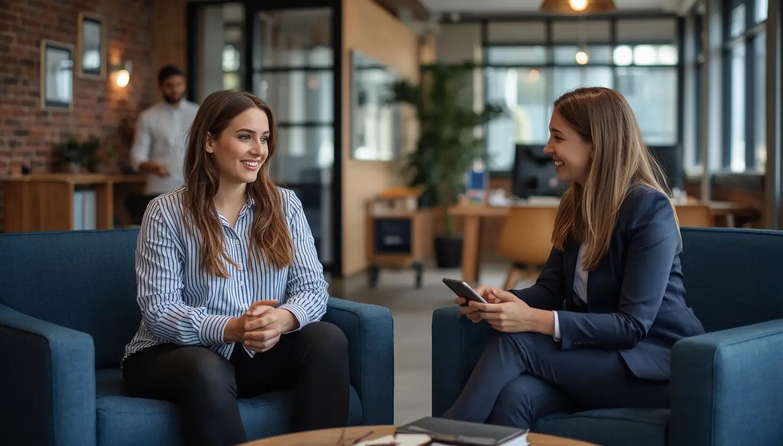 employee receiving supportive guidance from professional counsellor